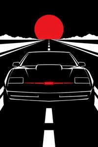 A black sports car head-on with a red scanner light on an empty highway