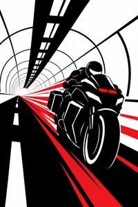 A futuristic motorcycle racing through a tunnel trailing red light