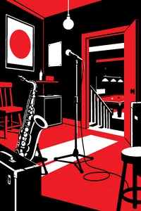 A cramped Dublin rehearsal room above a snooker hall, a battered saxophone and a mic stand under a bare bulb.
