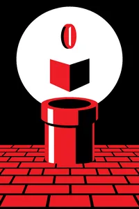A green warp pipe emerging from a brick floor with a floating question-mark block and a single coin.