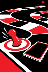 A round pawn knocked back into a start circle on a colorful race-track board, a card face down beside it.