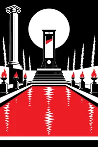 A Roman stone column, a guillotine and a synchronized-swimming pool lined with torches.