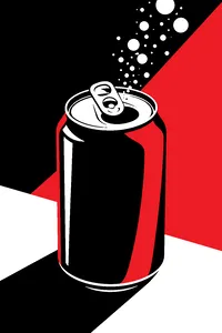 A cold aluminum can with its tab just opened and a mist of fizz rising.