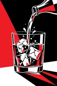 A glass of fresh ice cubes with cracks running through them as liquid pours in.