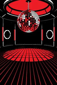 A disco ball hanging inside a dim, rounded metallic chamber, blue light spilling across a ribbed floor.