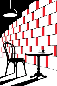 A wall of glossy pastel sugar cubes stacked like bricks, lit by warm neon.