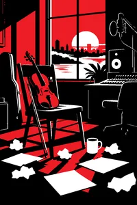 A Swedish recording studio at dawn with a fiddle on a chair and crumpled lyric sheets around a cold coffee cup.