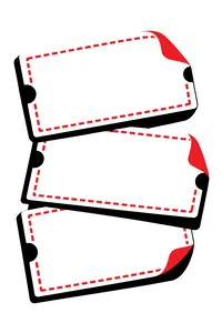 A small stack of faded paper coupons with dotted-line borders, curled at the edges, the printing blurred into shapes.