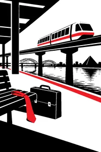 A red silk tie and a law briefcase dropped on the platform of a Memphis monorail over the Mississippi River.