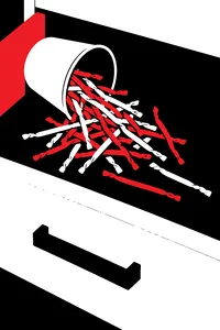 A heap of colorful twist ties spilling from a small cup in a drawer, a few escaping across the bottom.